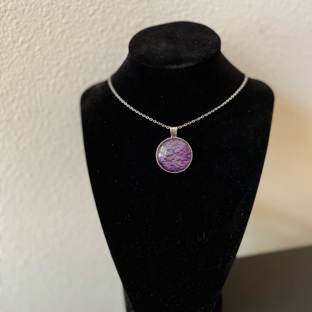 Purple Glass Dome Pendant Necklace Handmade